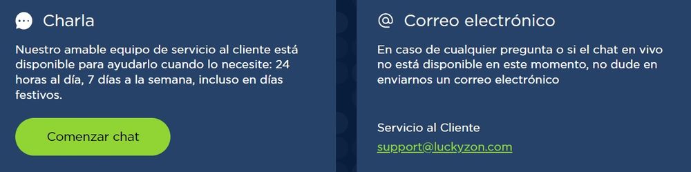 LuckyZon Argentina: Atención al cliente y opciones de contacto