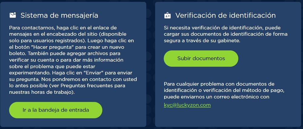 LuckyZon Argentina: Atención al cliente y opciones de contacto