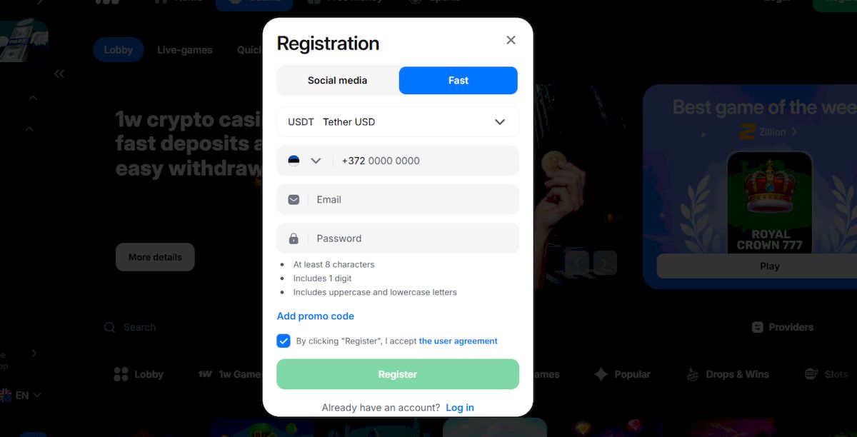 Registro en el casino 1win: instrucciones paso a paso y métodos