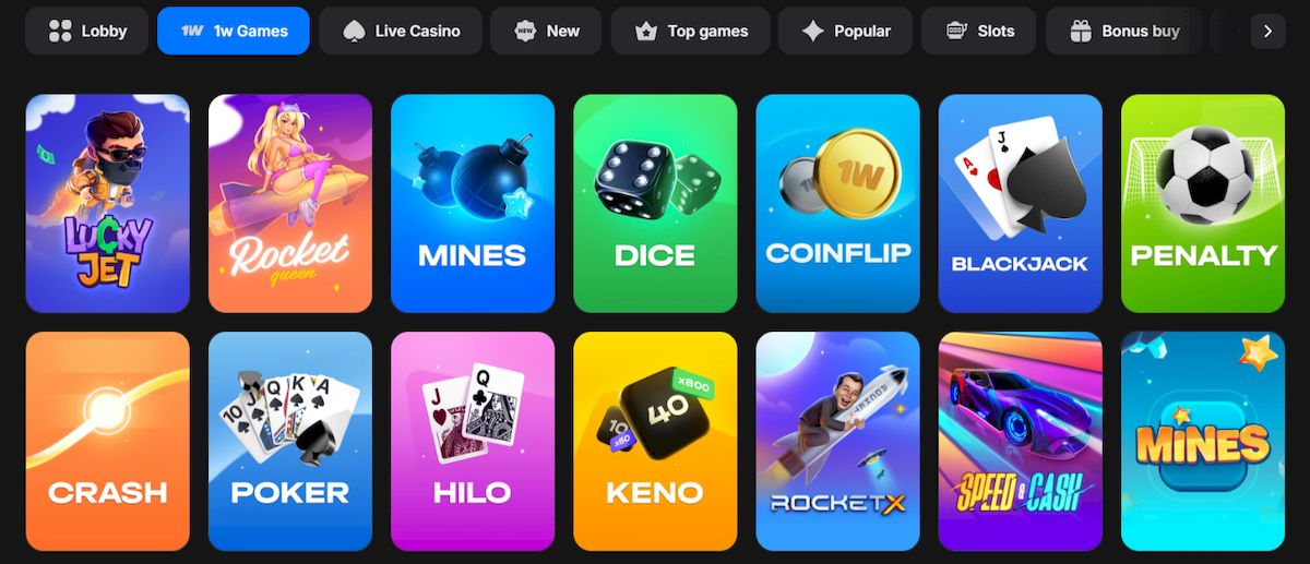 Juegos y tragamonedas 1win