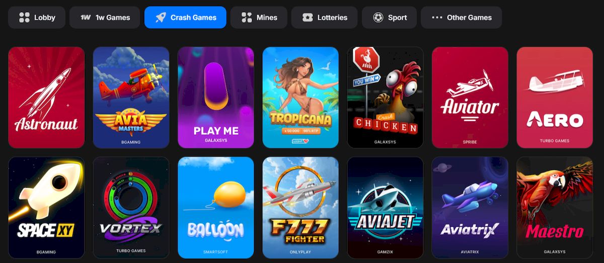 Juegos y tragamonedas 1win